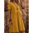 thumbnail image 4 of Womens Summer Cotton Linen T Shirt Dress Casual Loose Fit Crewneck Short Sleeve Midi Dresses with Pockets Yellow XL, 4 of 5