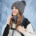 thumbnail image 2 of ZACPNCV Women's Winter Warm Elastic Soft Ear Protection Knitted Scarf Hat Fleece Lined Beanie Hat Dark Gray, 2 of 5