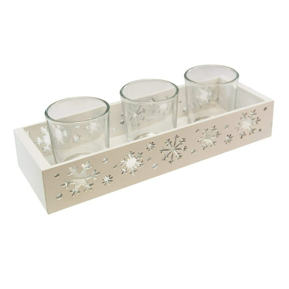 LumaBase Snowflake Tray with 3 Glass Candleholders
