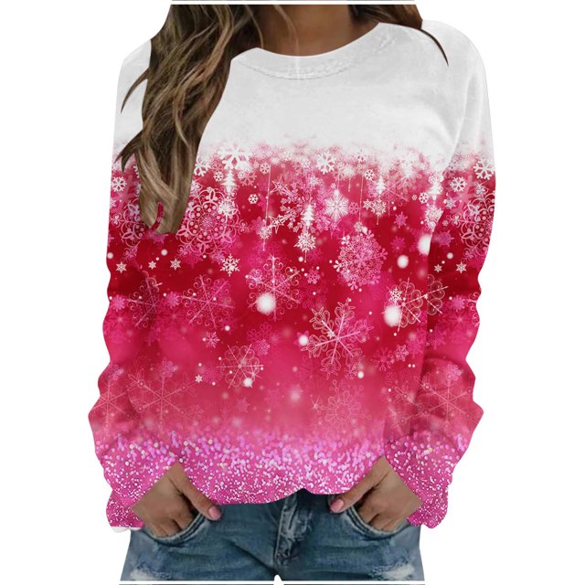 Birdeem Mode Femmes T-Shirt à Manches Longues Col Rond Imprimé Chandail en Molleton Blouse Hauts