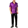 thumbnail image 2 of INSPIRE CHIC Crocodile Pattern Shirt for Men's Button Down Short Sleeves Shiny Disco Metallic Shirts M Purple, 2 of 4