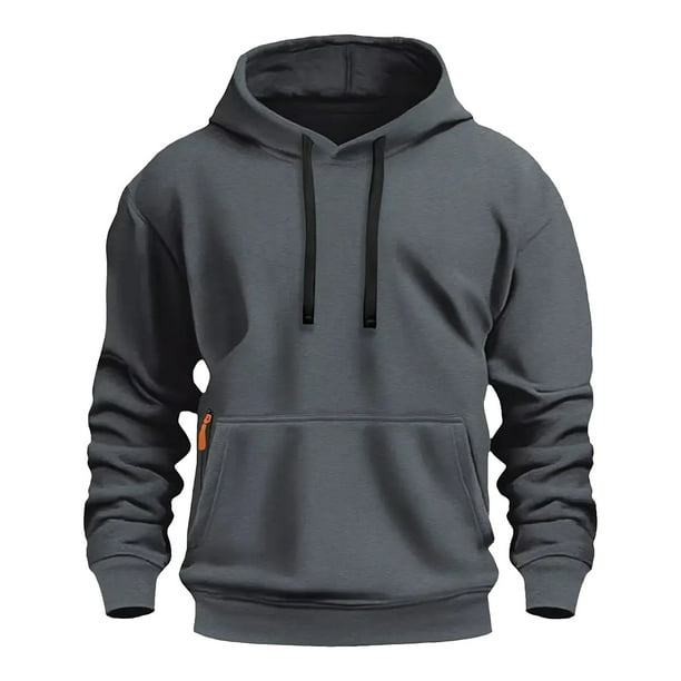 pstuiky camisas de manga larga para hombre, Blusa/camiseta informal de manga larga con capucha y bolsillo con cremallera para hombre, color liso camisetas de hombre l