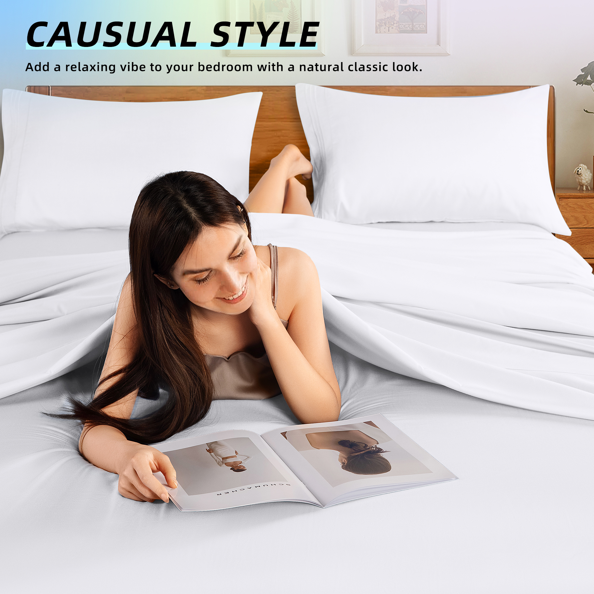Sonoro Kate 1800 Series Microfiber Sheet Set, Queen, White photo 6