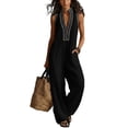 thumbnail image 4 of LEKODE Womens Jumpsuit Linen Cotton Jumpsuits Flowy Jumpsuits for Women Plus Size Jumpsuits Y2k Baggy Jumpsuit Button Down Jumpsuits with Pockets Womens Summer Outfits Black S, 4 of 6