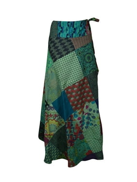 Mogul Women Long Square Patch Work Cotton Ethnic Wrap Around Skirts One Size