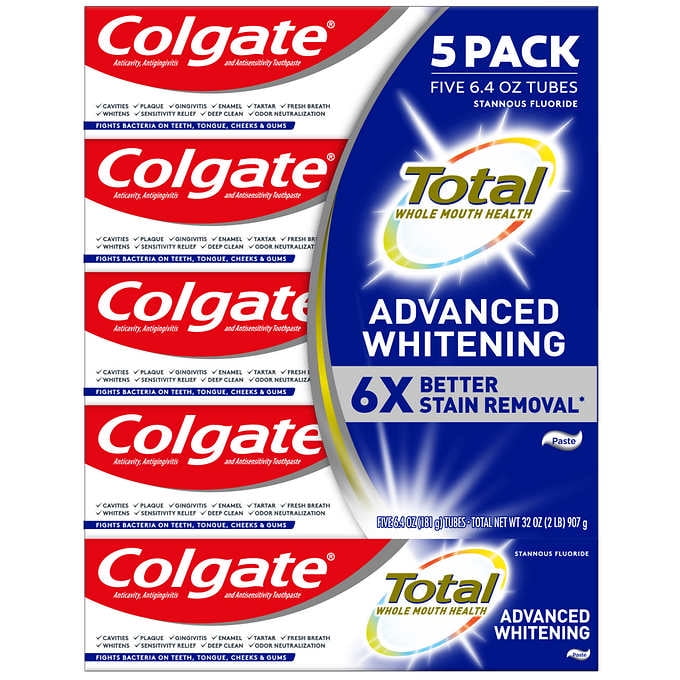Colgate Total Advanced Whitening Toothpaste, 6.4 oz, 5pack Walmart