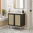 thumbnail image 2 of Pemberly Row 30" Wood & Rattan Bathroom Vanity Cabinet in Black, 2 of 10