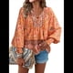 thumbnail image 2 of Blusa Informal con Cuello en V para Mujer, Holgada, con Estampado Floral, de Larga, para Playa. Color Naranja S, 2 of 9
