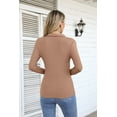 thumbnail image 2 of VICHVVY Womens Long Sleeve Shirts Lapel V Neck Slim Fitted Ribbed Knit Trendy Tight Polo Tops Khaki XL, 2 of 5