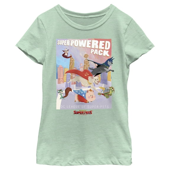 Girl's DC League of Super-Pets Powered Pack Poster Graphic Tee Mint X Small