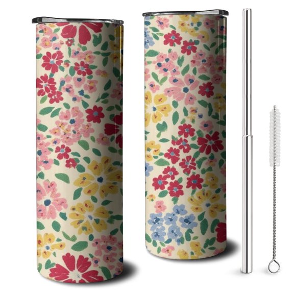 20oz Pioneer Flower Skinny Tumblers Stainless Steel Tumbler with Lid and Straw,Vacuum Insulated Double Wall Travel Tumbler Cups with Cleaning Brush for Coffee,Tea