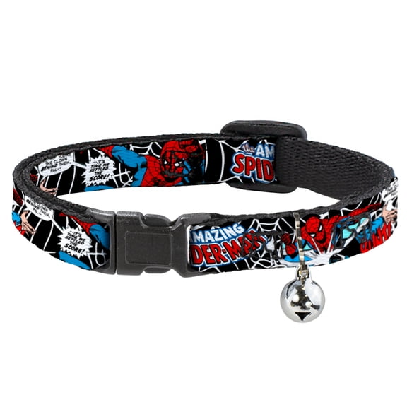 Marvel Comics Cat Collar, Breakaway Collar with Bell, Spider Man In Action Amazing Spider Man, 8.5 to 12 Inches 0.5 Inch Wide