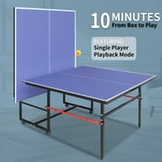 KL KLB Sport 8ft Midsize Table Tennis Table Outdoor Indoor, Foldable & Portable Ping Pong Table Set with Net, 2 Table Tennis Paddles and 3 Balls