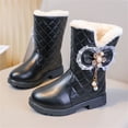 thumbnail image 5 of Girls Ankle Snow Boots Fleece Lined Bow Decor Faux Leather Snow Booties Kids Winter Warm Platform Boots Black 2.5 Big Kids, 5 of 7