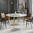 thumbnail image 4 of Magic Home 59” White Sintered Stone Round Dining Table with 31.5” White Slate Round Turntable for 6 People with Gold Sturdy Metal Legs, 4 of 7