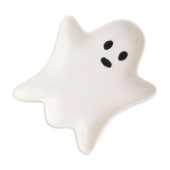 JoyMoreHome Halloween Ceramic Ghost Plate, Reusable Halloween Tray Decoration for Desserts, Salads, Snacks, Candy, Halloween Party Supplies
