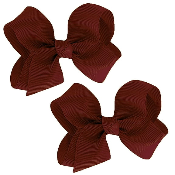YITING Baby Girls Set of 2 Small Grosgrain 3" Boutique Hair Bows Alligator Clips (Burgundy Maroon)