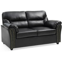 Maklaine Contemporary styled Faux Leather Loveseat in Black Finish
