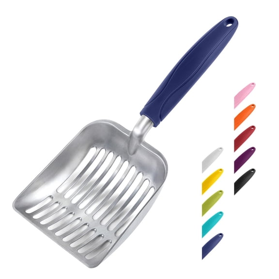 Cat Litter Scoop, Aluminum Alloy Sifter Scooper with Long Handle, Deep Shovel Design for Easy Poop Sifting, Durable Heavy Duty Metal Litter Box Scoop, Proof & Easy Clean, Silver