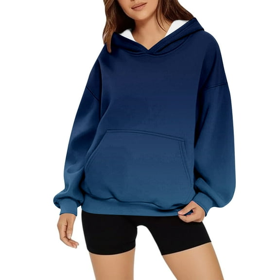 Womens Oversized Fall Clothes, Hoodies for Women Fashion Loose Fit Ombre Tie Dye Hooded Crewneck Long Sleeve Pullover with Pockets