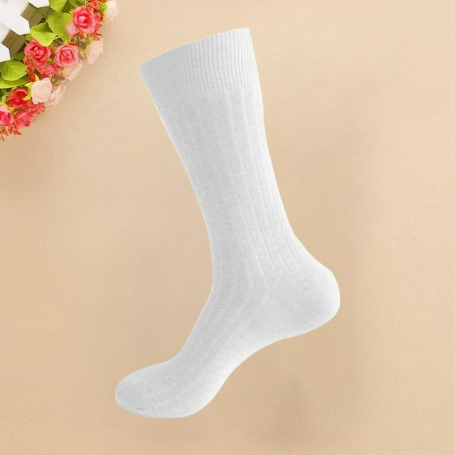 Chaussettes Blanches Automne Hiver pour Hommes Mi-Mollet Couleur Unie Coton Chaussettes de Bureau