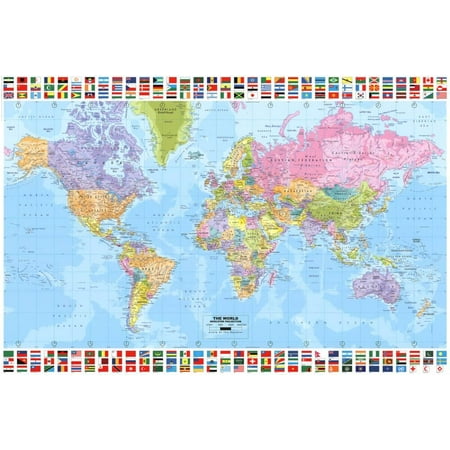 World Map Political 2001 Poster 36x24 Walmart