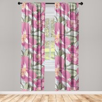 Iris Flowers Window Curtains, Dreamy Design of a Tropical Scene Jungle Leaves and Floral Boho, Lightweight Decor 2-Panel Set with Rod Pocket, Pair of - 28"x63", Pastel Pink Pale Green, by Ambesonne