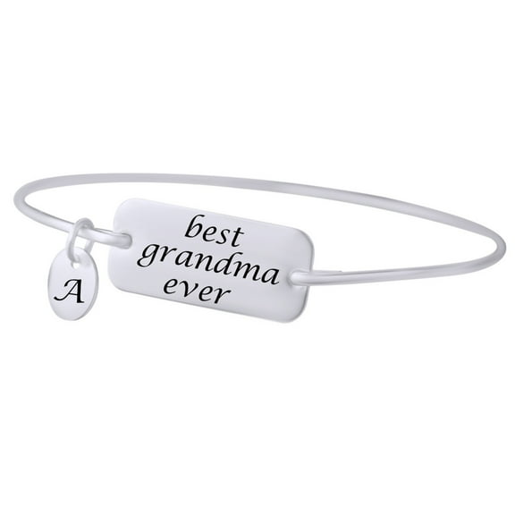 AFFY Initial Letter Customize Best Grandma Ever Bangle Bracelet 14K White Gold over Silver-7.5