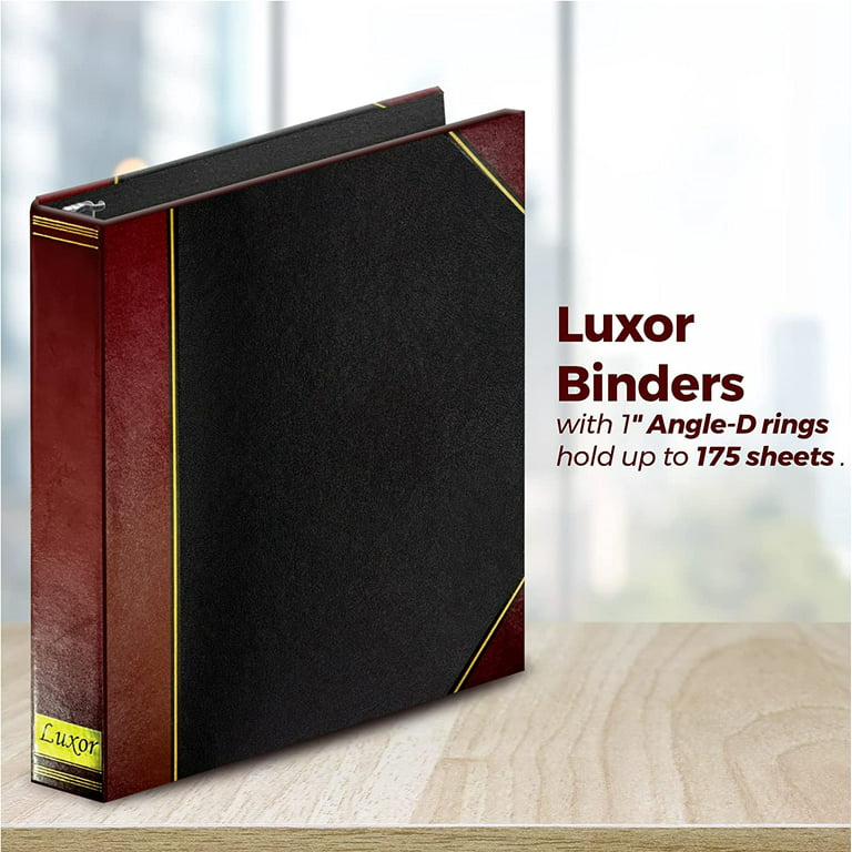 Professional Luxor 3 Ring Binder 1 Inch Locking Slant Angle D-Rings, Maroon  Turned Edge Flat, Durable Heavy Duty Presentation Folder Binder for