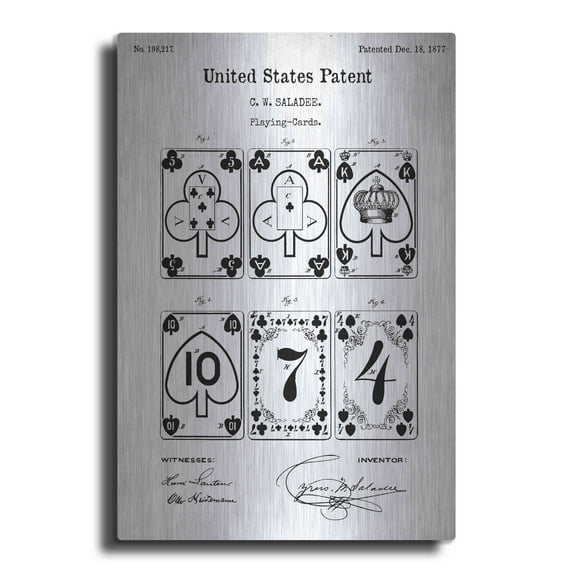 Luxe Metal Art 'Playing Cards Vintage Patent White' Acrylic Glass Wall Art, 16"x24"