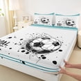 thumbnail image 3 of Feelyou Cartoon Football Soccer Full Size Sheets, White Teal Stars Lines Bed Sheets, Teens Kids Boys Girls Sheet Sets, Microfiber Bedroom Decor, 4-Piece, 3 of 7