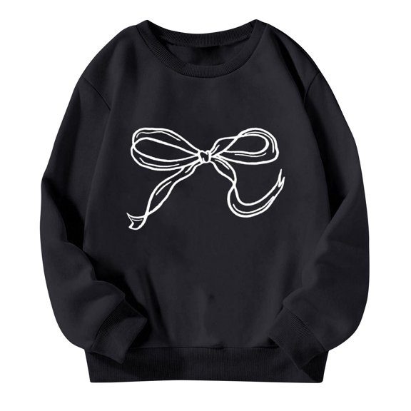 SERTG Girls Cute Bow Print Blouse Long Sleeve Round Neck Shirts Kids Spring Fall Casual Everyday Festival Pullover Top(Black,3-4 Years)