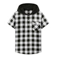 thumbnail image 7 of asjyhkr Mens Short Sleeve Hoodies Plaid with Pockets Casual Loose Fitted Comfy Workout Running Pullover, 7 of 7