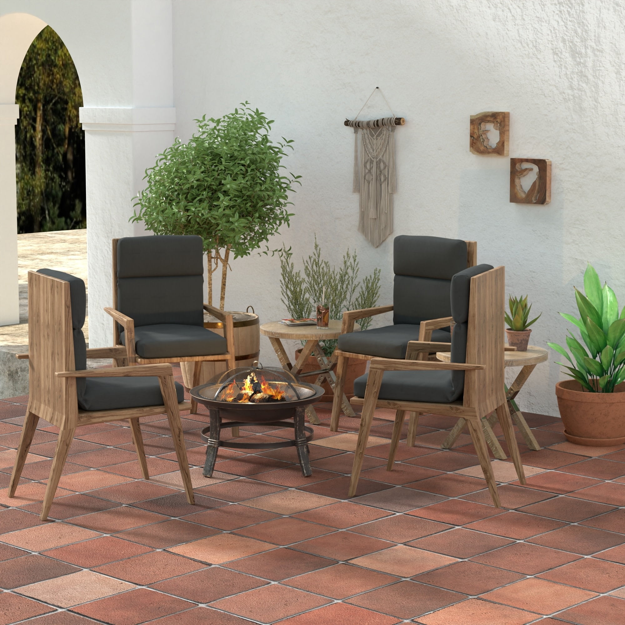 Jordan Manufacturing 45.5" x 23"Canvas Charcoal Solid Rectangular Outdoor Chair Cushion with Ties