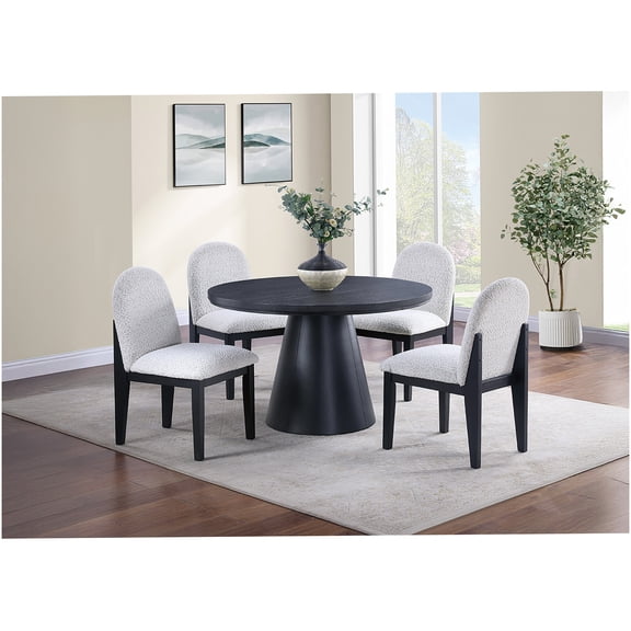 Modern 5-Piece Round Dining Set with Plush Upholstered Chairs, Black Table & White Chairs for Kitchen & Dining Room
