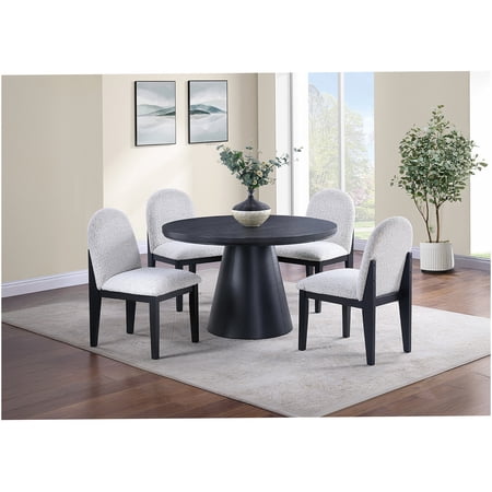 Modern 5-Piece Round Dining Set with Plush Upholstered Chairs Black Table & White Chairs for Kitchen & Dining Room
