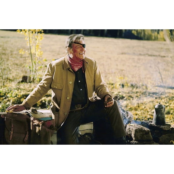 John Wayne in True Grit smiling by campfire as Rooster Cogburn 24x36 Poster