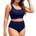 thumbnail image 4 of Plus Size 2 Piece Swimsuit High Waisted Bikini Control Bathing Ribbed 2026 Swimwear Womens Bathing Suits Shorts Set Sports Swimsuits for Women with Zipper in Back Womens Swim Shorts 2x Woman Swimsuit, 4 of 4