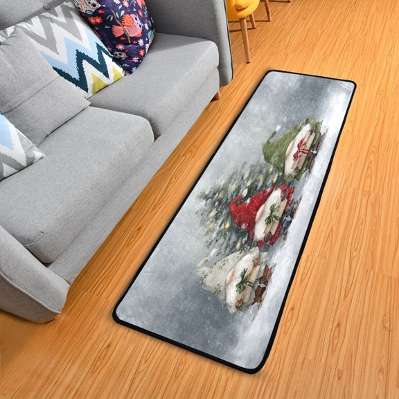 Christmas Gnomes with Gifts Long Floor Mat Runner Rug Area Rug Carpet Water Absorbent Non-Slip 72" x 24"