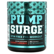 PUMPSURGE Caffeine Free Pump & Nootropic Pre Workout Supplement - Non Stimulant Preworkout Powder & Nitric Oxide Booster - 20 Servings, Cherry Limeade