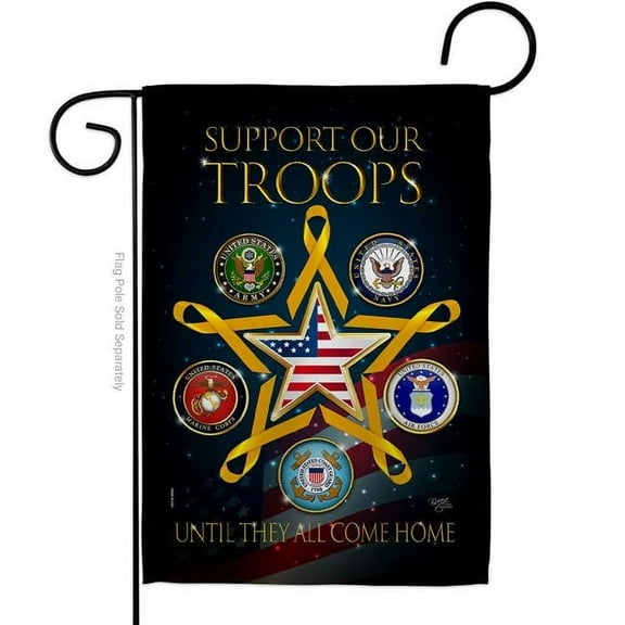 Breeze Decor G158666-BO 13 x 18.5 in. Support our Military Troops Garden Flag with Armed Forces Service Double-Sided Decorative Vertical Flags House Decoration Banner Yard Gift