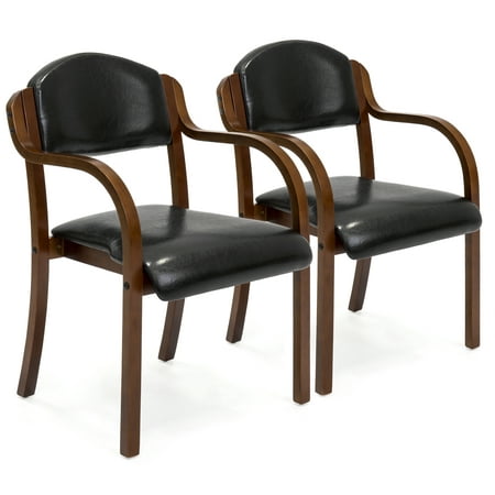Best Choice Products Faux Leather Upholstered Arm Chairs with Wooden Arms, Set of 2,