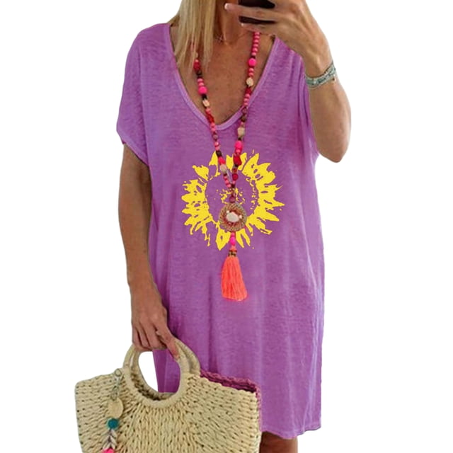 Innerwin Tee Manches Courtes Hauts pour Femmes Col en V Ample T-Shirt Violet 2TG