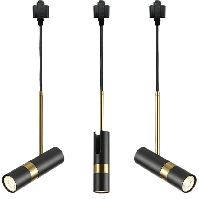 FSLiving Black Pendant Light 3.2Ft Adjustable Linear Accent H Type Track LED Light Iron Shade Instant On Track Mount Pendant Fixtures Decorate for Kitchen Island Dinning Table Customizable - Set of 3