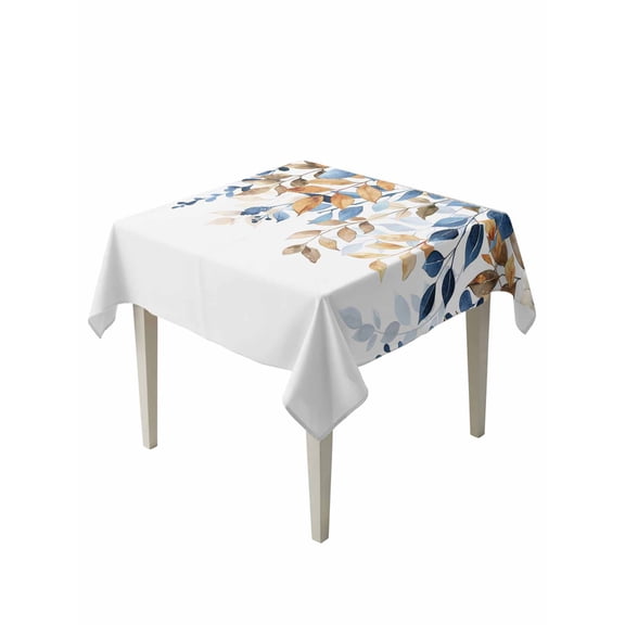 Orange Blue Botanical Table Cloth, Weeping Fall Eucalyptus Leaves Waterproof Tablecloth for Square Tables, Reusable Washable Fabric Table Cover for Restaurant Kitchen Dining Tables 54"x54"