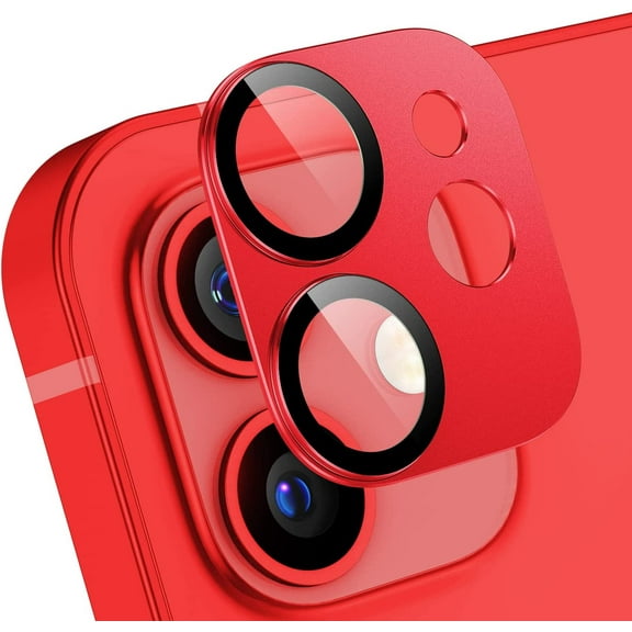 2 Pack Camera Lens Protector for iPhone 12Metal Camera Lens CoverFilm, Strong Adhesion, 9H Hardness Scratch Resistant Case Friendly - Red