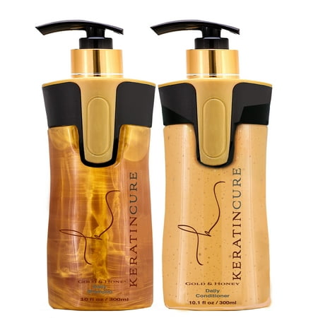 Keratin Cure Brazilian Gold and Honey daily use Shampoo Conditioner SULFATE FREE protect Color Enhance Hair Growth prevent Hair Loss