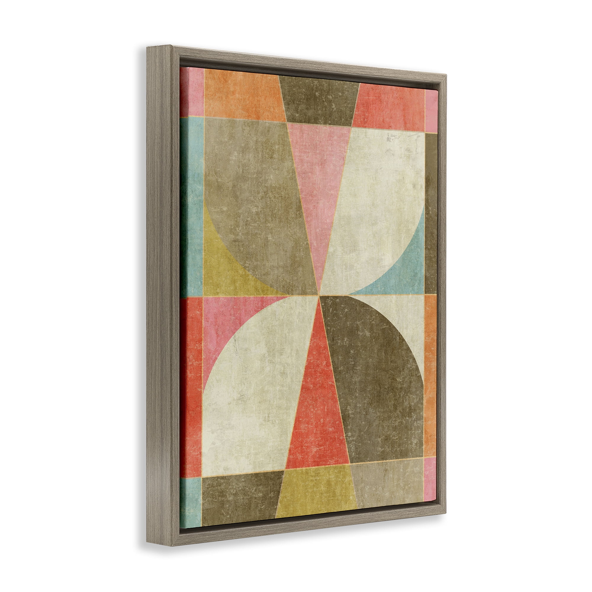 Stupell Industries Pinwheel Symmetric Shapes Brown Framed Floater Canvas Wall Art, design by Suzanne Nicoll