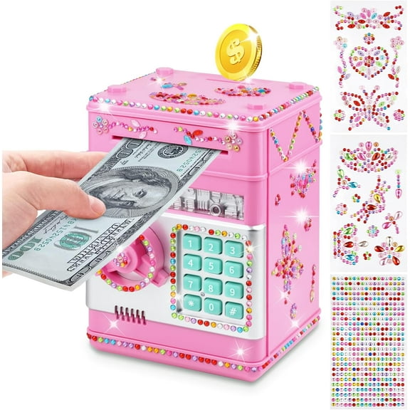 Piggy Bank for Kids Girls Boys with Password Code Lock Cash Coin Can Piggy Bank Girls Electronic Money Safe Bank for Kids Money Box with DIY Diamond Sticker Gift for 4 7 8 9 10 11 Year Old Boys