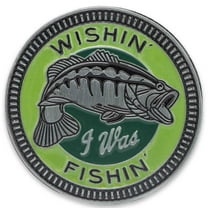 Wishin' I Was Fishin' Adhesive Metal Car Emblem for Car, Truck, or Trailer